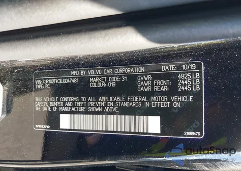 2020 Volvo S60 T5 Momentum z USA, uszkodzony, nr VIN 7JR102FK3LG047481